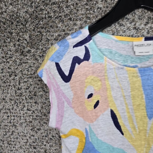 Rachel Zoe Top Womens Small Linen Blue Short Sleeve Scoop Neck Tee Casual - Picture 3 of 7